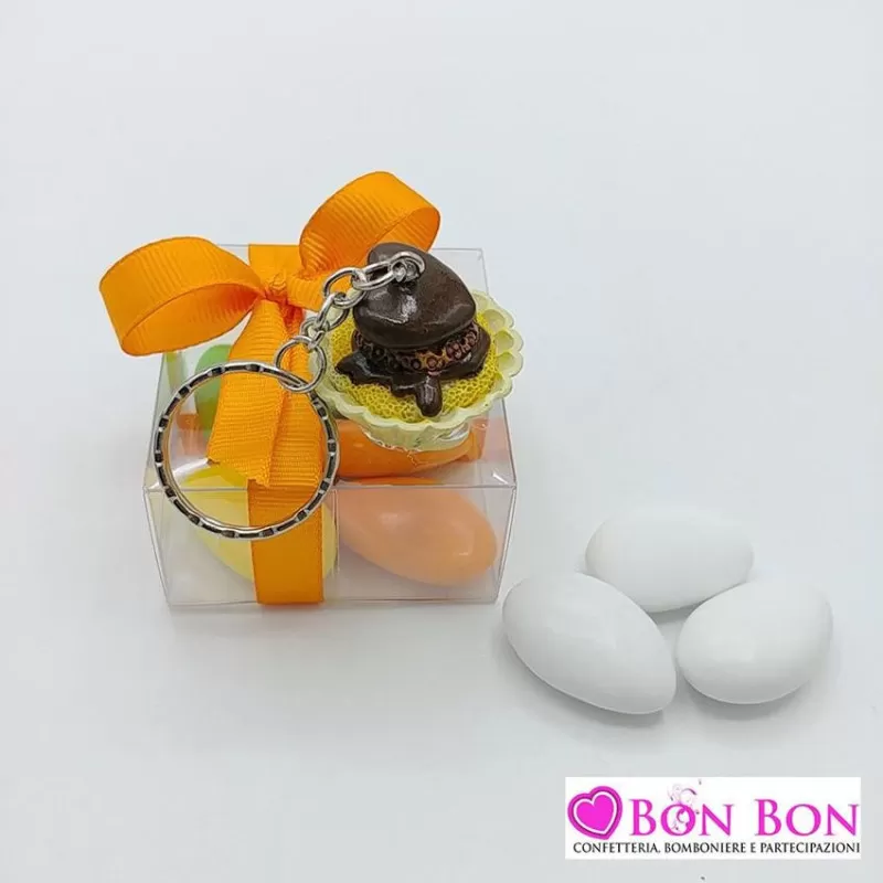 Bomboniera in offerta prima comunione portachiave tortina con scatolina trasparente - 1