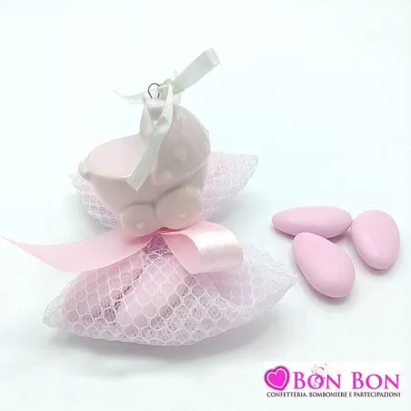 Bomboniera nascita e battesimo culletta rosa con sacchetto - 1