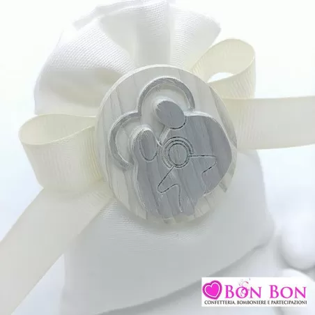 i Sacchetto cotone panna con magnete sacra famiglia prima comunione - 2