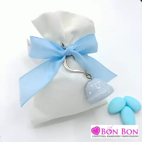 Sacchetto Nascita e Battesimo con campanella portachiavi pois celeste Star Import Italia - 2