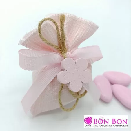 Sacchetto nascita e battesimo melange rosa con applicazione quadrifoglio rosa - 2