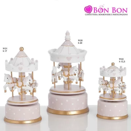 Bomboniera nascita e battesimo giostre in legno beige e dorato Encantada - 1