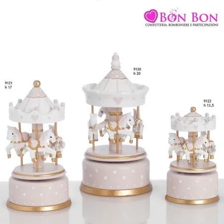 Bomboniera nascita e battesimo giostre in legno beige e dorato Encantada - 1