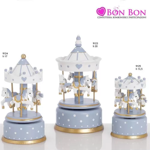 Bomboniera nascita e battesimo giostre in legno celeste e dorato Encantada - 1