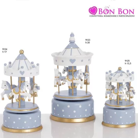 Bomboniera nascita e battesimo giostre in legno celeste e dorato Encantada - 1