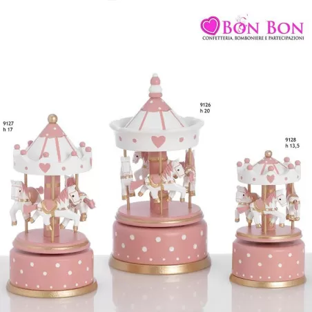 Bomboniera nascita e battesimo giostre in legno rosa e dorato Encantada - 1