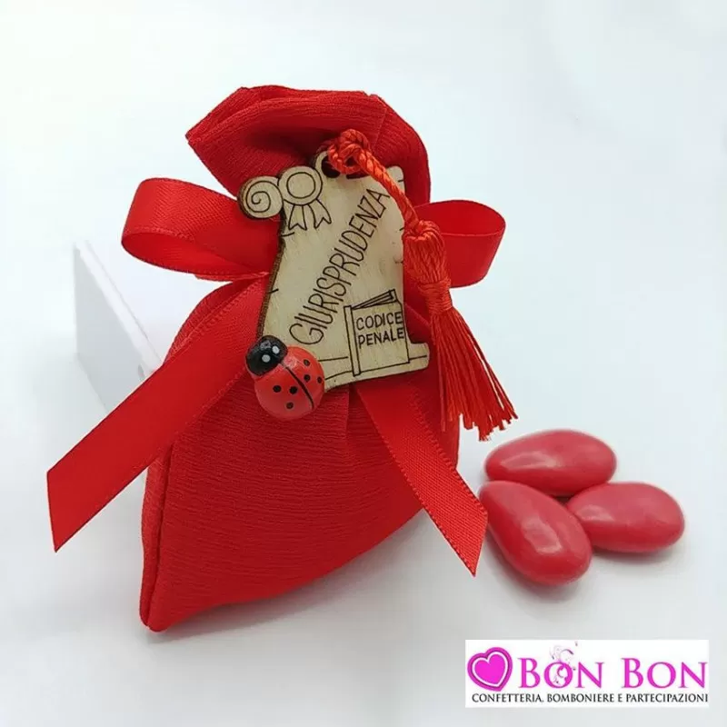 Sacchetto laurea bustina rossa con magnete legno giurisprudenza - 1