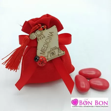 Sacchetto laurea bustina rossa con magnete legno medicina - 1