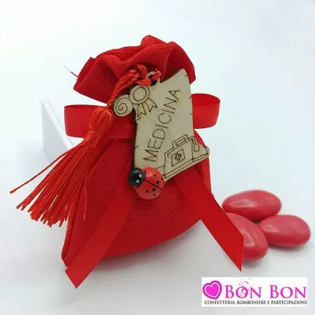 Sacchetto laurea bustina rossa con magnete legno medicina - 2