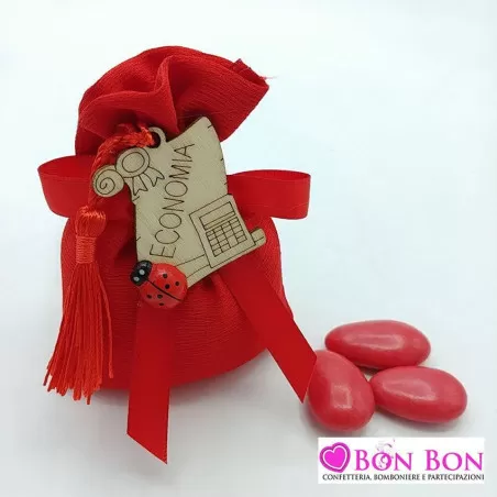 Sacchetto laurea bustina rossa con magnete legno economia - 1