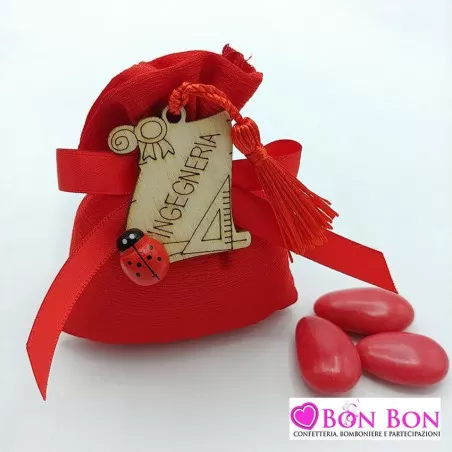 Sacchetto laurea bustina rossa con magnete legno ingegneria - 1