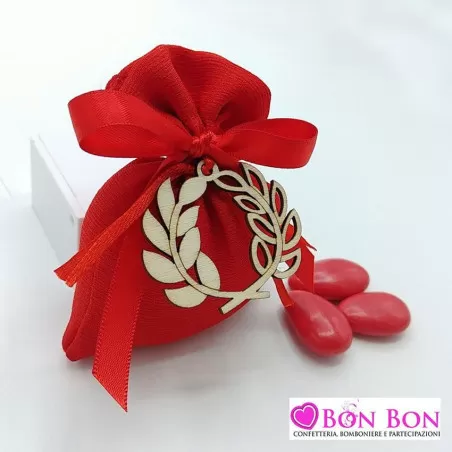 Sacchetto laurea bustina rossa con applicazione legno corona - 2