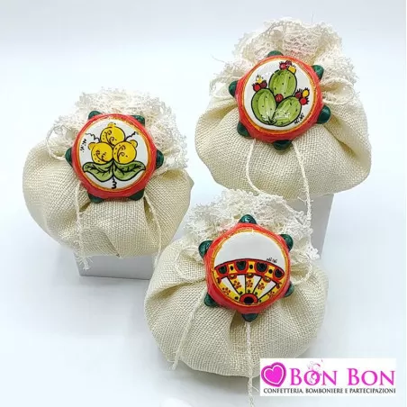 Bomboniera matrimonio tema siciliano calamita tamburello - 1