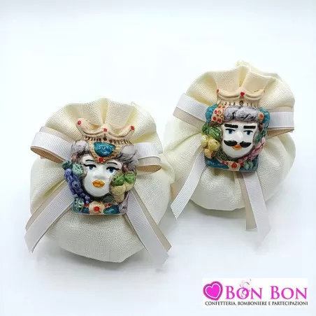 Bomboniera matrimonio tema siciliano calamita testa di moro con frutta - 1