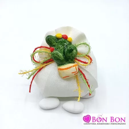 Bomboniera matrimonio tema siciliano calamita piantina grassa fico d'india - 1