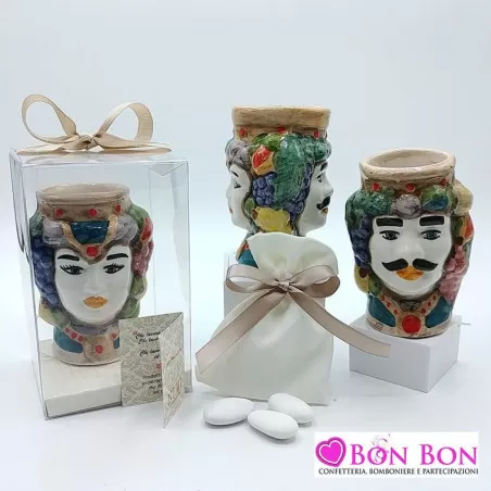 Bomboniera matrimonio tema siciliano testa di moro bifacciale colorata piccola - 1
