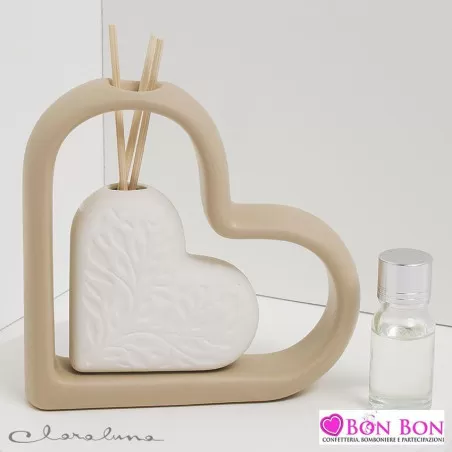 Bomboniera matrimonio claraluna 2021 profumatore cuore bianco e tortora 21002 Claraluna - 1