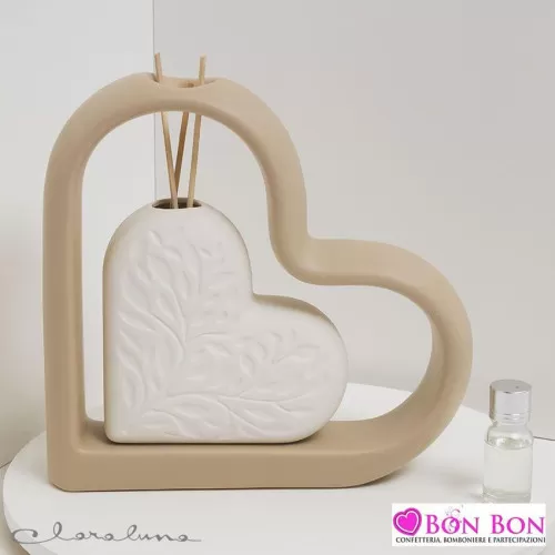 Bomboniera matrimonio claraluna 2021 profumatore cuore bianco e tortora grande 21003 Claraluna - 1