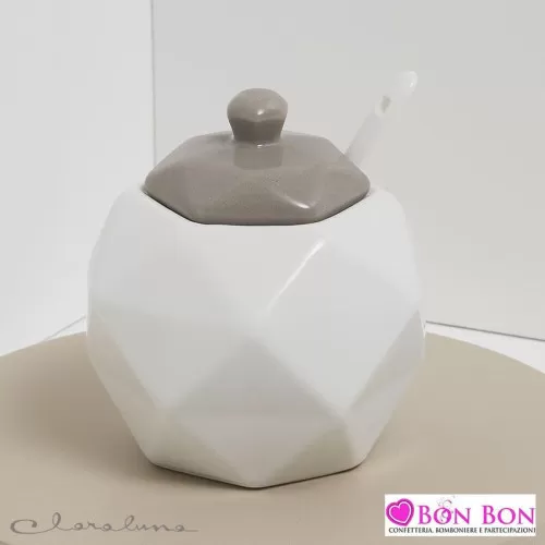 Bomboniera matrimonio claraluna 2021 zuccheriera bianco e tortora 21013 Claraluna - 1