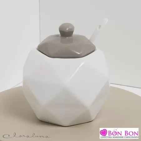 Bomboniera matrimonio claraluna 2021 zuccheriera bianco e tortora 21013 Claraluna - 1