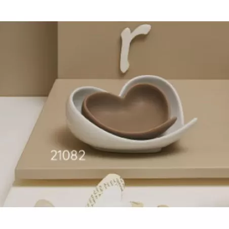 Bomboniera matrimonio claraluna 2021 piatto cuore a due bianco e tortora 21082 Claraluna - 2