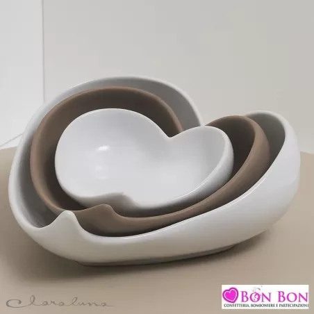 Bomboniera matrimonio claraluna 2021 piatto cuore a tre bianco e tortora 21083 Claraluna - 1