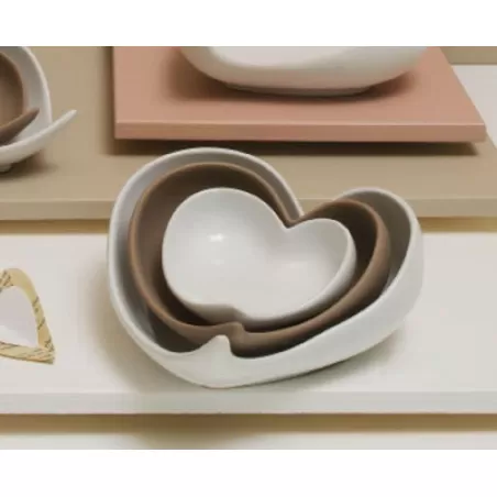 Bomboniera matrimonio claraluna 2021 piatto cuore a tre bianco e tortora 21083 Claraluna - 2