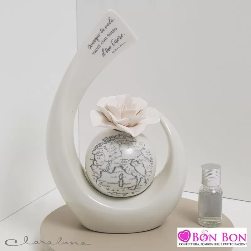 Bomboniera matrimonio claraluna 2021 profumatore mappamondo grande con fiore e frase 21113 Claraluna - 1