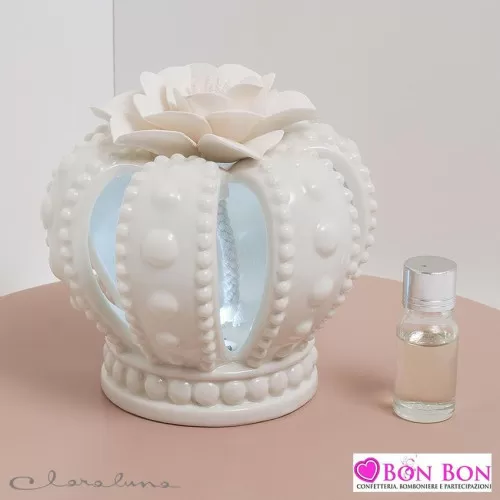 Bomboniera matrimonio claraluna 2021 profumatore corona bianca grande con fiore 21182B Claraluna - 1