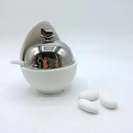 Bomboniera matrimonio zuccheriera porcellana bianca e argento - 1