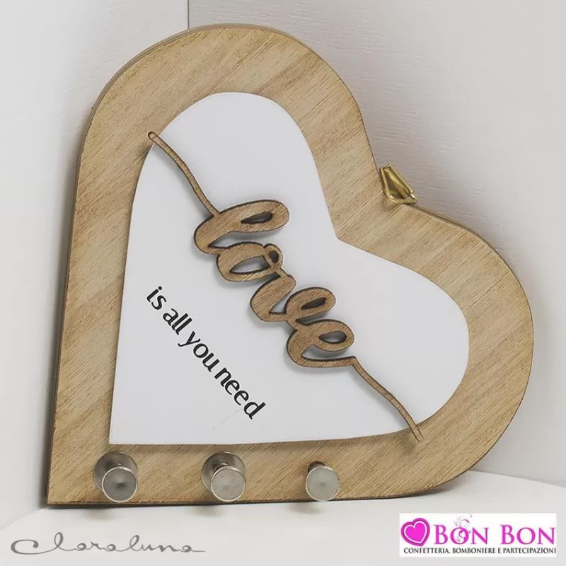 Bomboniera matrimonio claraluna 2021 quadro appendichiavi cuore legno 21661 Claraluna - 1