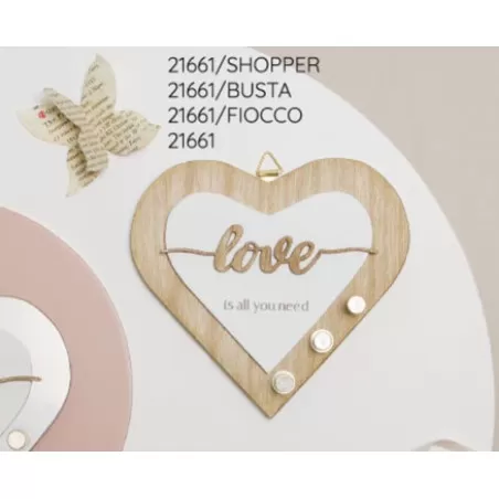 Bomboniera matrimonio claraluna 2021 quadro appendichiavi cuore legno 21661 Claraluna - 2