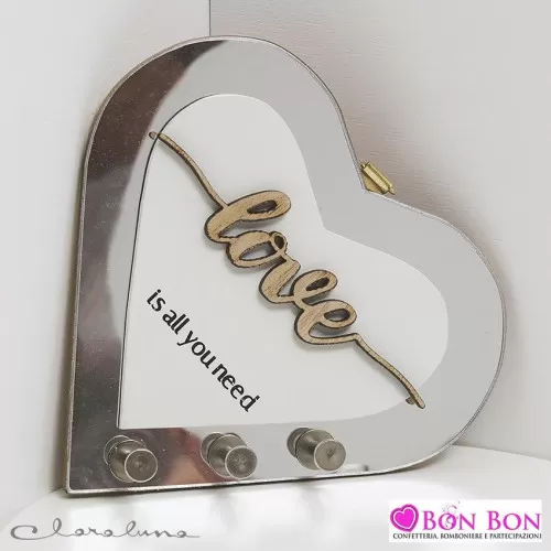Bomboniera matrimonio claraluna 2021 quadro appendichiavi cuore specchio 21662 Claraluna - 1