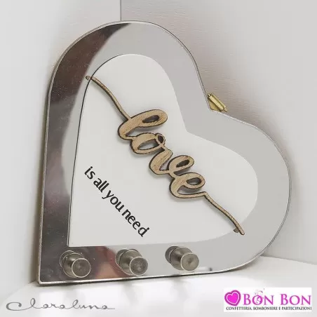Bomboniera matrimonio claraluna 2021 quadro appendichiavi cuore specchio 21662 Claraluna - 1