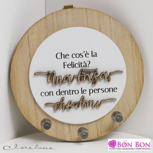 Bomboniera matrimonio claraluna 2021 quadro appendichiavi tondo legno 21663 Claraluna - 1