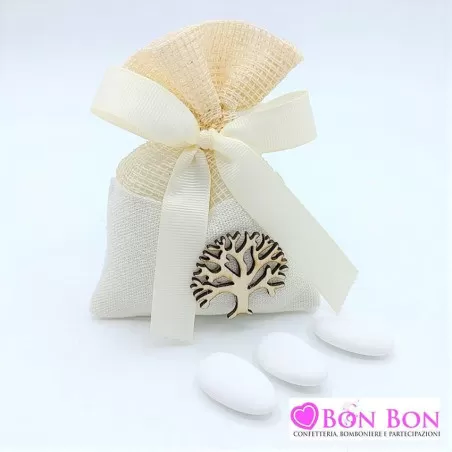 Sacchetto matrimonio bicolore con applicazione albero della vita - 1