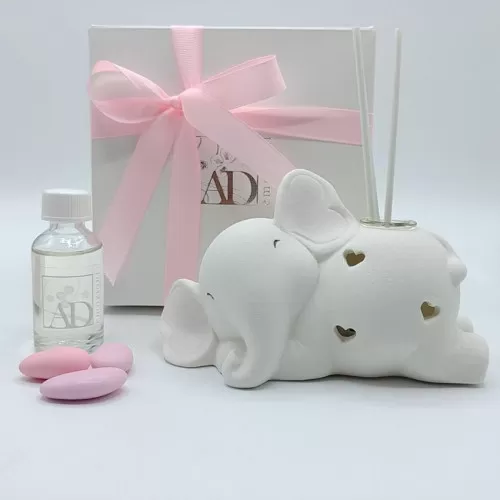 Bomboniera nascita e battesimo elefante rosa led AD - 1
