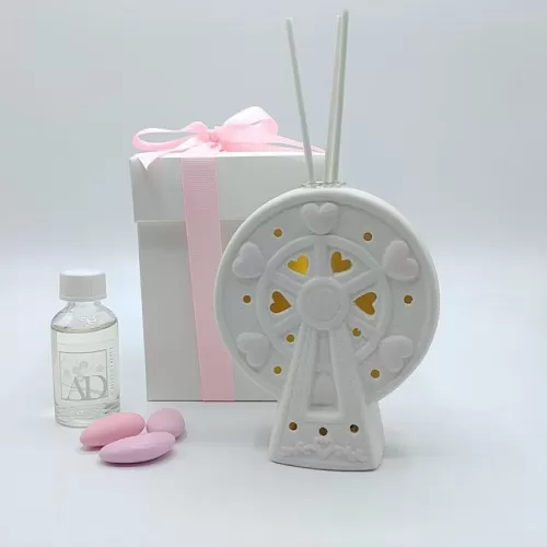Bomboniera nascita e battesimo ruota panoramica rosa led AD - 1