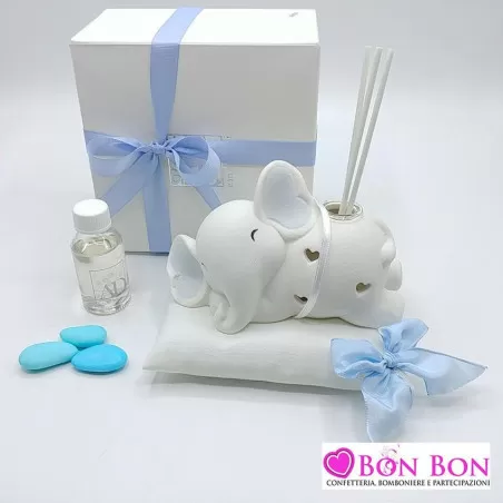 Bomboniera nascita e battesimo elefante cielo su cuscino AD - 1