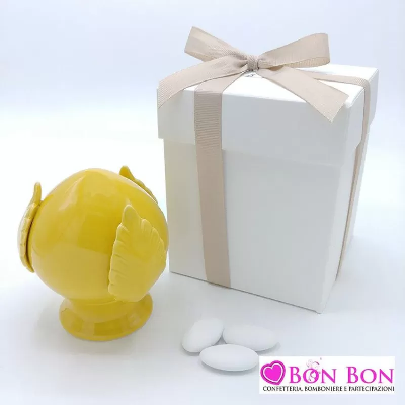 Bomboniera matrimonio pomo in porcellana giallo AD - 1