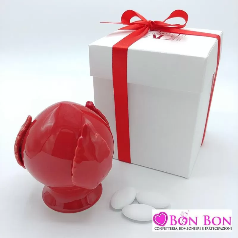 Bomboniera matrimonio pomo in porcellana rosso AD - 1