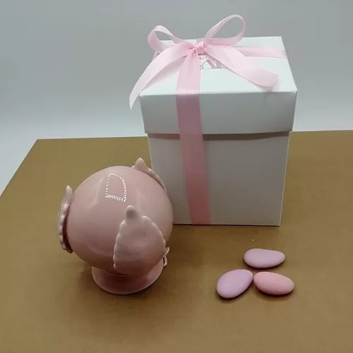 Bomboniera nascita e battesimo pomo porcellana rosa AD - 1