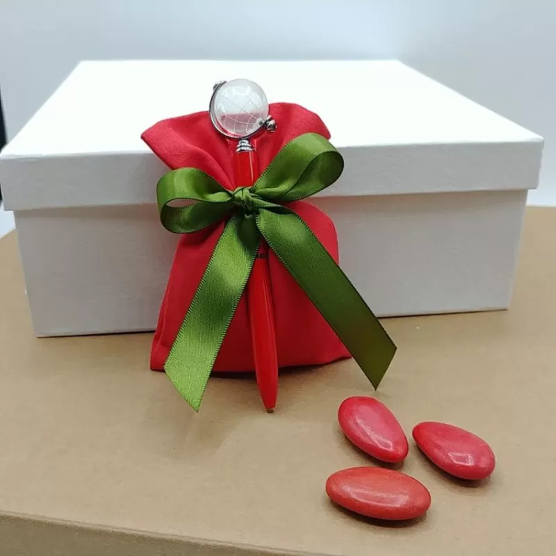 Bomboniera laurea penna rossa con busta cotone - 1