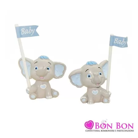 Bomboniera nascita e battesimo elefantino bandierina celeste ETM - 1