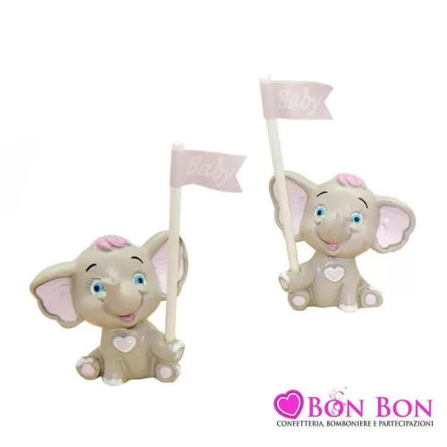 Bomboniera nascita e battesimo elefantino bandierina rosa ETM - 1