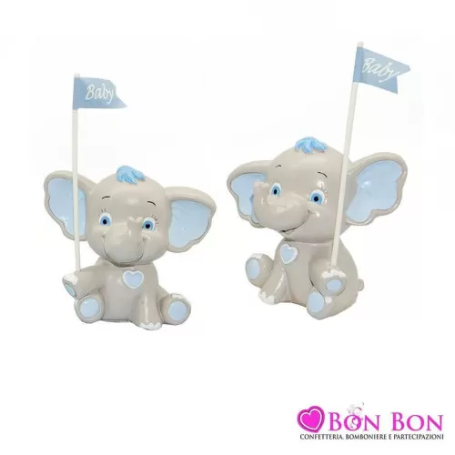 Bomboniera nascita e battesimo salvadanaio elefantino bandierina celeste ETM - 1