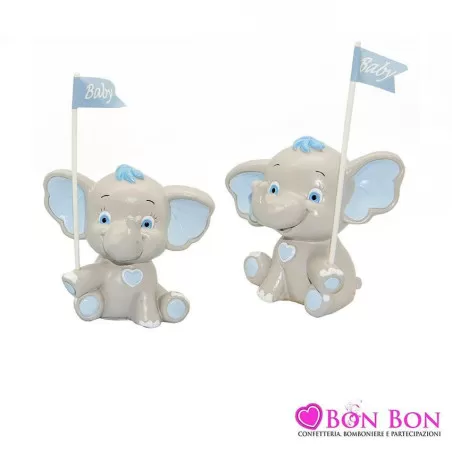 Bomboniera nascita e battesimo salvadanaio elefantino bandierina celeste ETM - 1