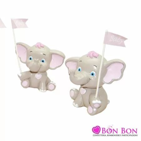 Bomboniera nascita e battesimo salvadanaio elefantino bandierina rosa ETM - 1
