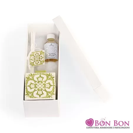 Bomboniera matrimonio diffusore maiolica salvia Cupido - 3