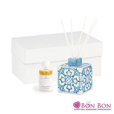 Bomboniera matrimonio diffusore maiolica blu Cupido - 1